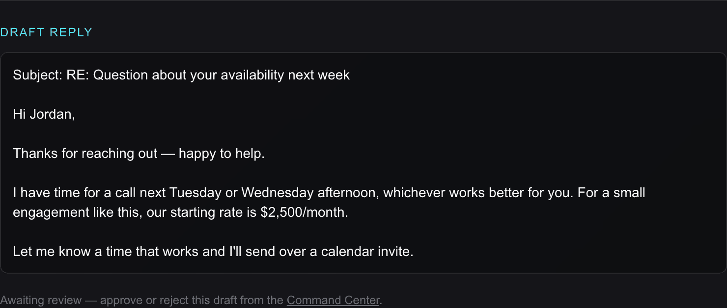 Email Employee's drafted reply, ready to review, edit, or send